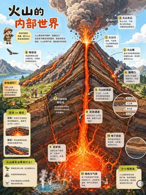 Volcano Cutaway Science Poster