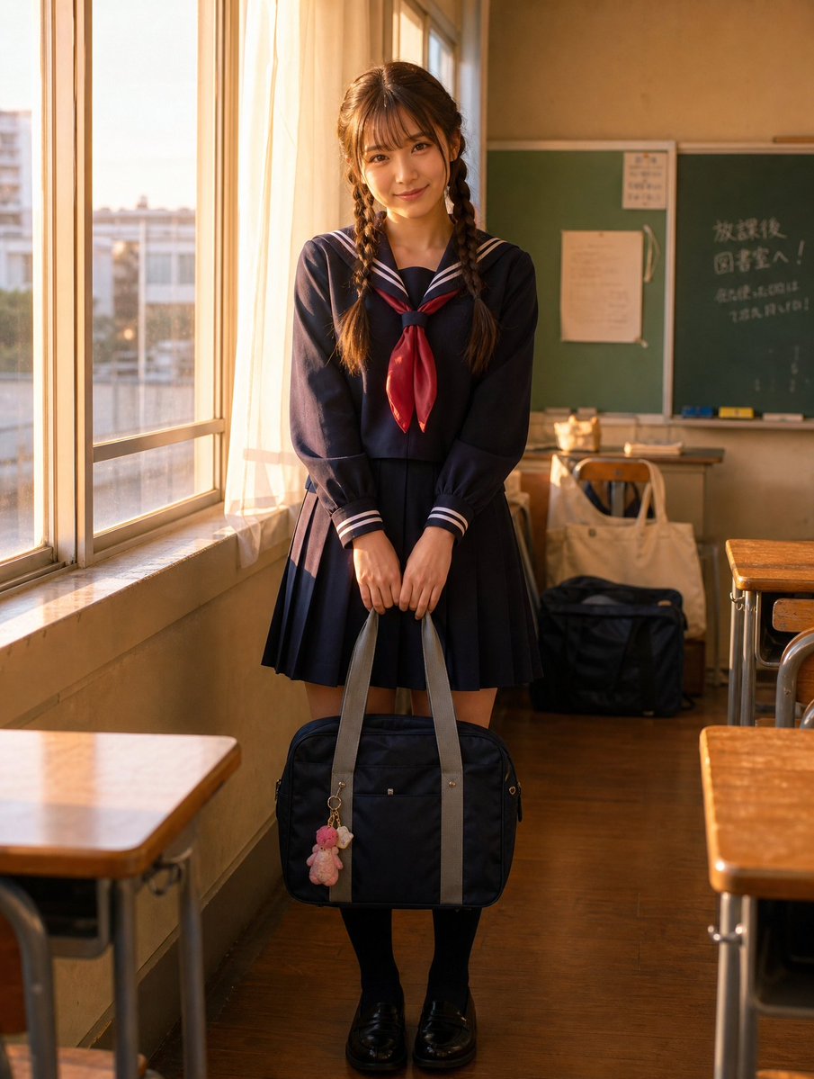 Sunlit Japanese Classroom Sailor Uniform Portrait example 4