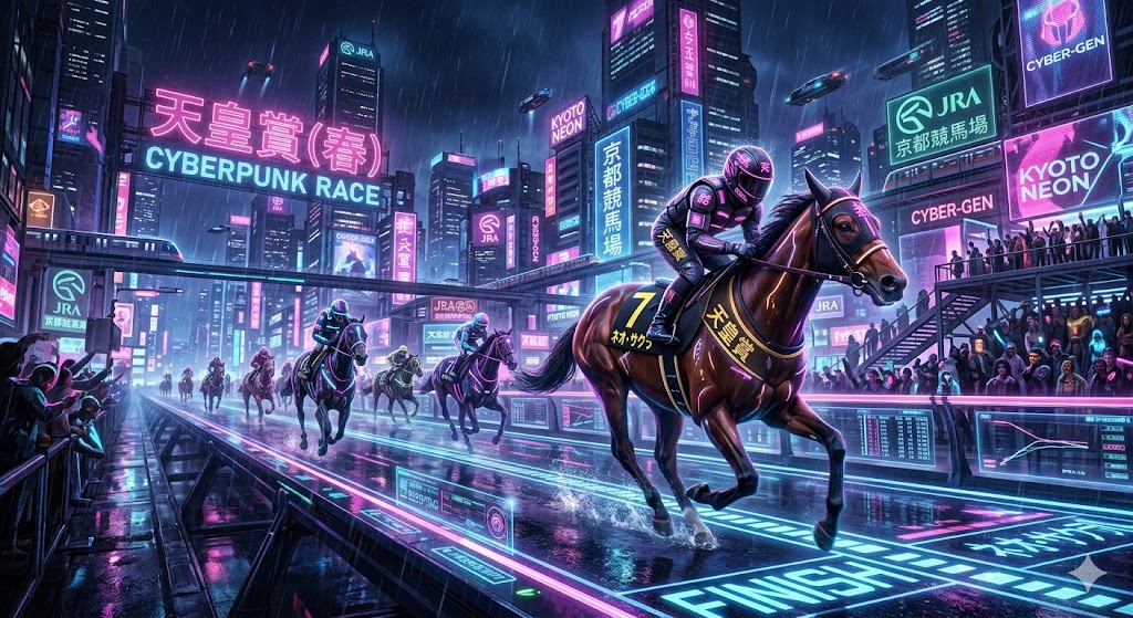 Sample output image for Cyberpunk Horse Racing Illustration