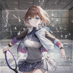 Anime Tennis Girl in Shattered Indoor Court