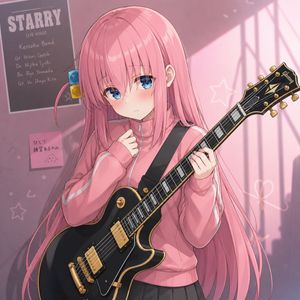 Shy Pink-Haired Guitarist Anime Portrait