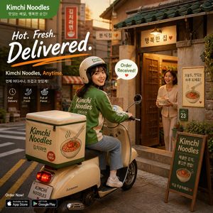 Warm Kimchi Noodles Delivery Ad