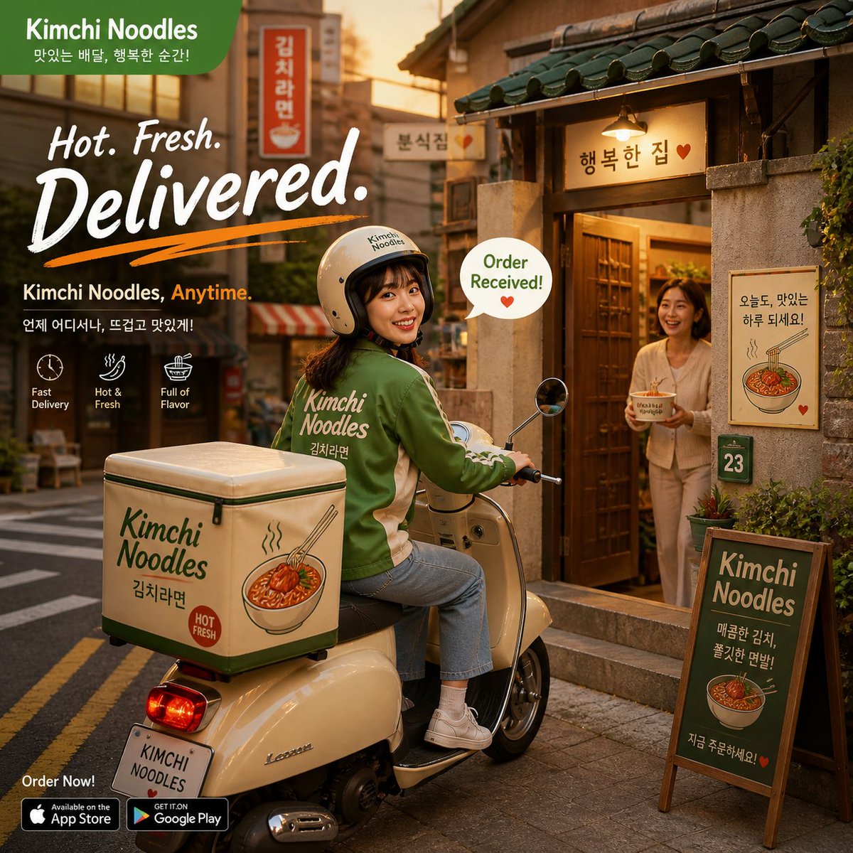 Warm Kimchi Noodles Delivery Ad