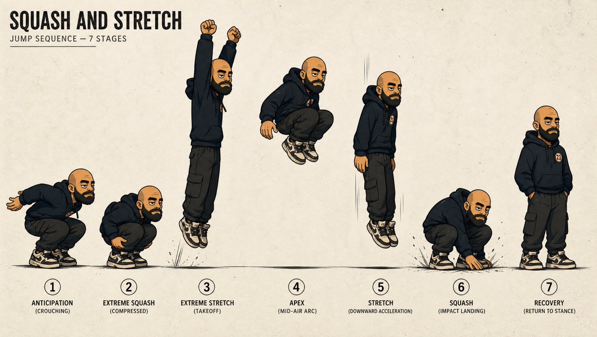 Cómic / Guion gráfico - Hoja de estudio de salto: Squash and Stretch - Image 1