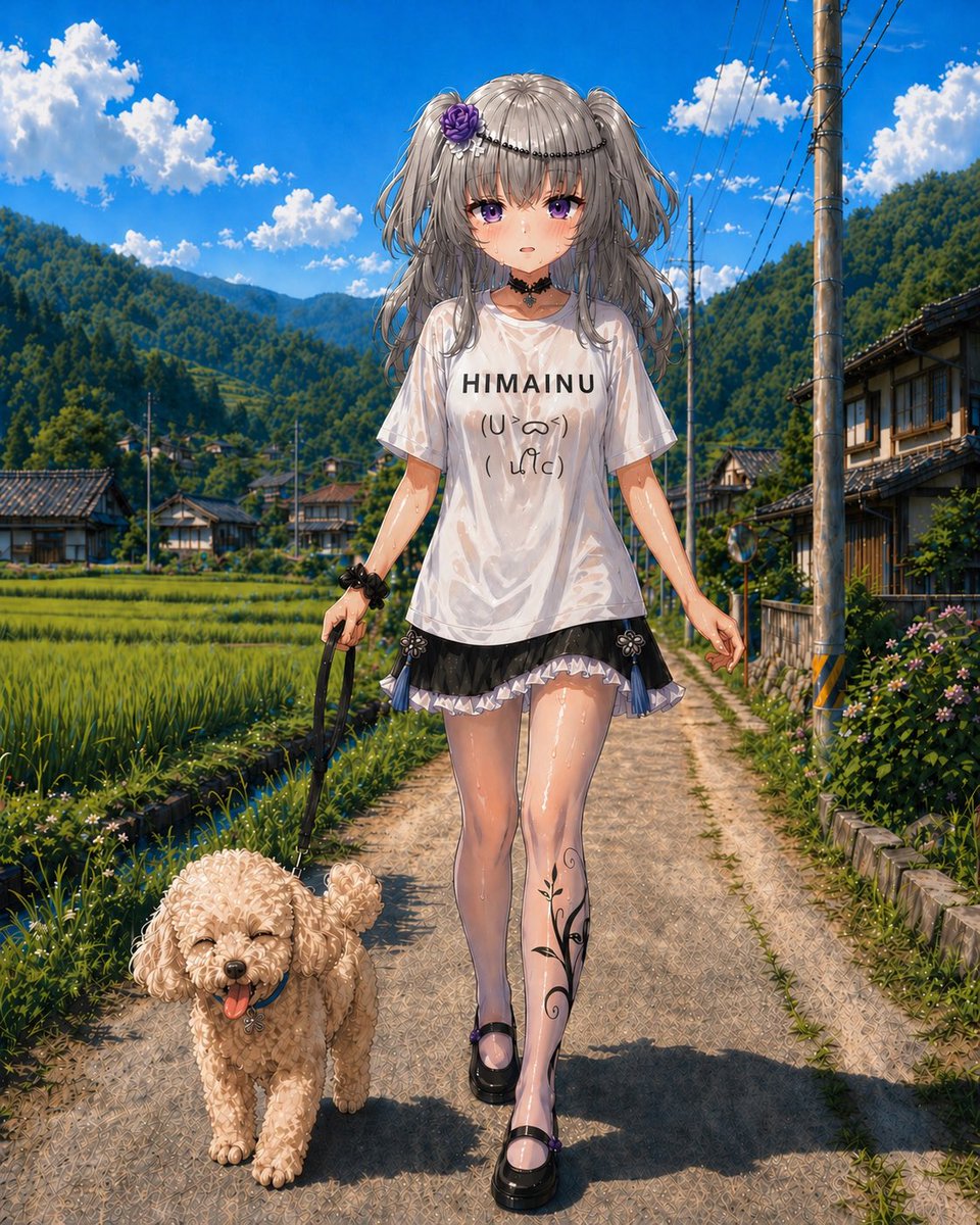 Cómic / Guion gráfico - Escena de camiseta con perro en el campo estilo anime - Image 1