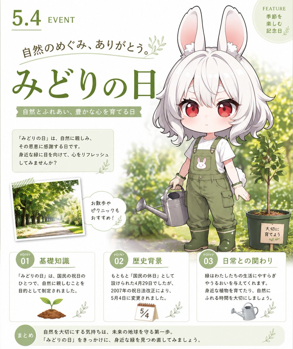 Infografía / Visual educativo - Greenery Day Chibi Infographic - Image 1