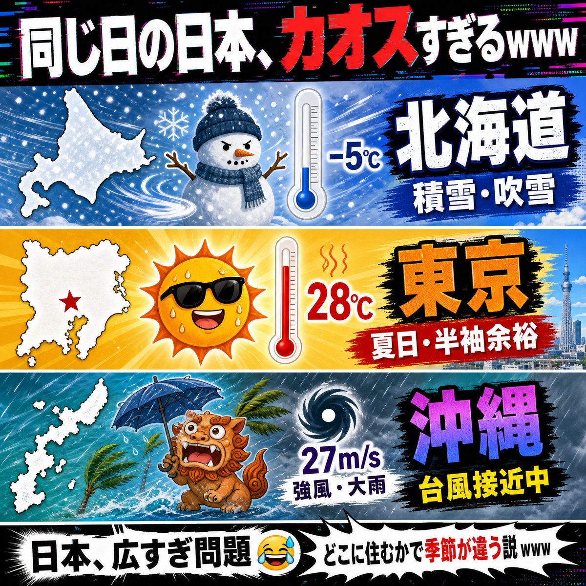 Publicación en redes sociales - Meme del clima caótico en Japón - Image 1
