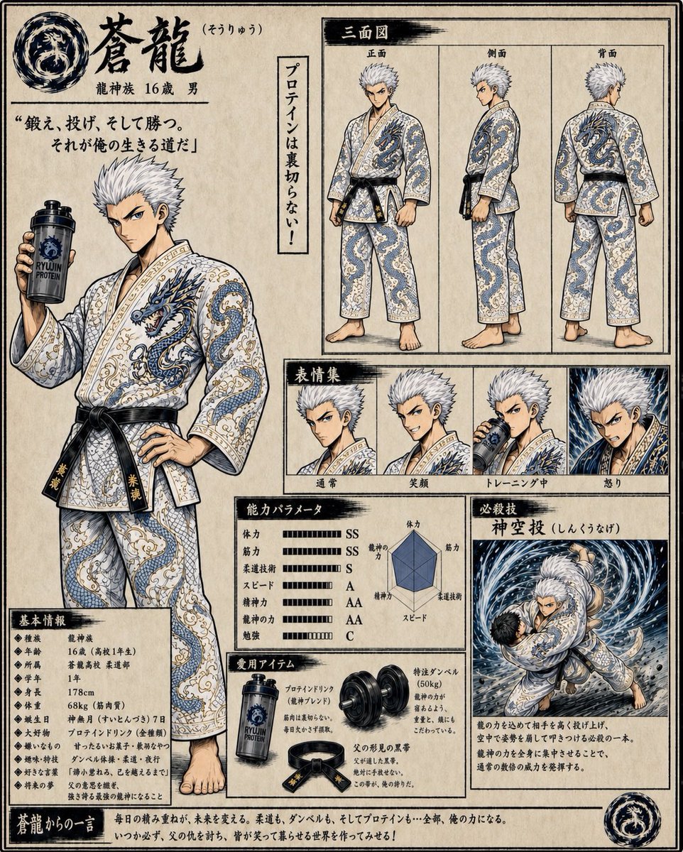 Cómic / Guion gráfico - Hoja de personaje de anime de judo fantástico - Image 1