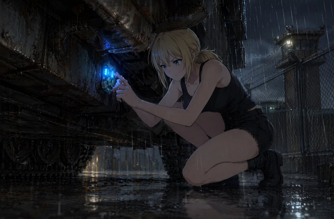 Cómic / Guion gráfico - Escena de infiltración de ciencia ficción bajo la lluvia - Image 1