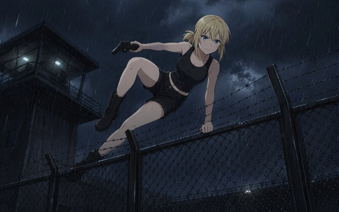 Cómic / Guion gráfico - Escape de anime bajo la lluvia en la cerca - Image 1