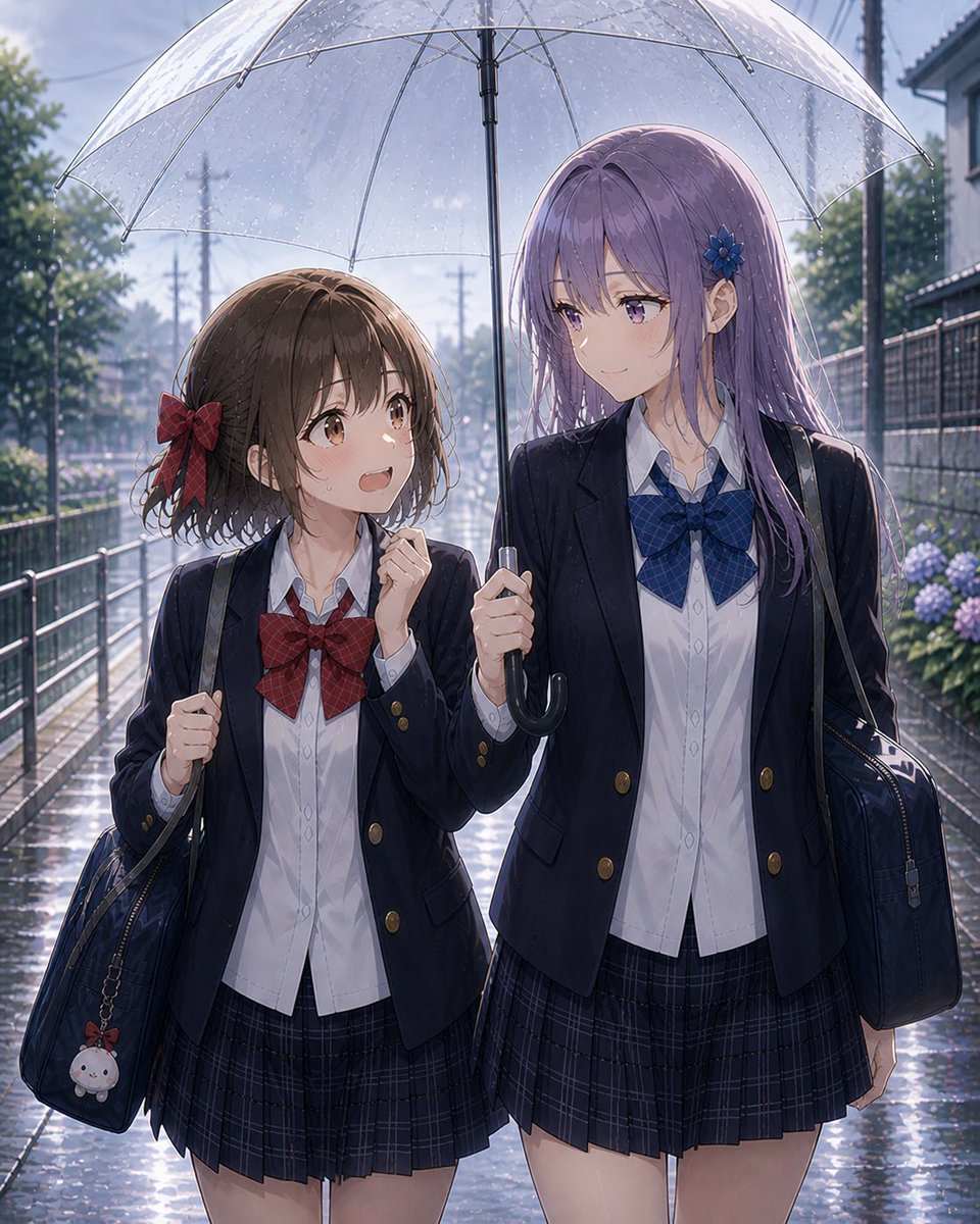 Cómic / Guion gráfico - Amigas bajo la lluvia al salir de la escuela - Image 1
