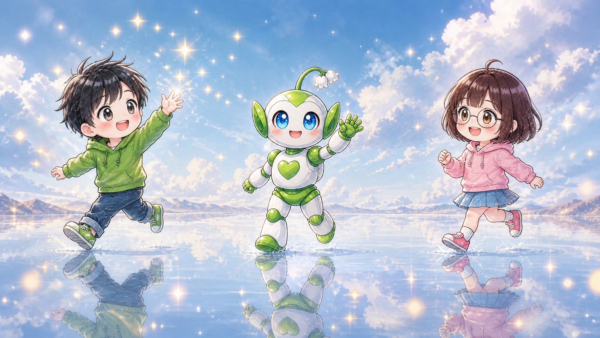 Cómic / Guion gráfico - Amigos chibi sobre agua brillante - Image 1