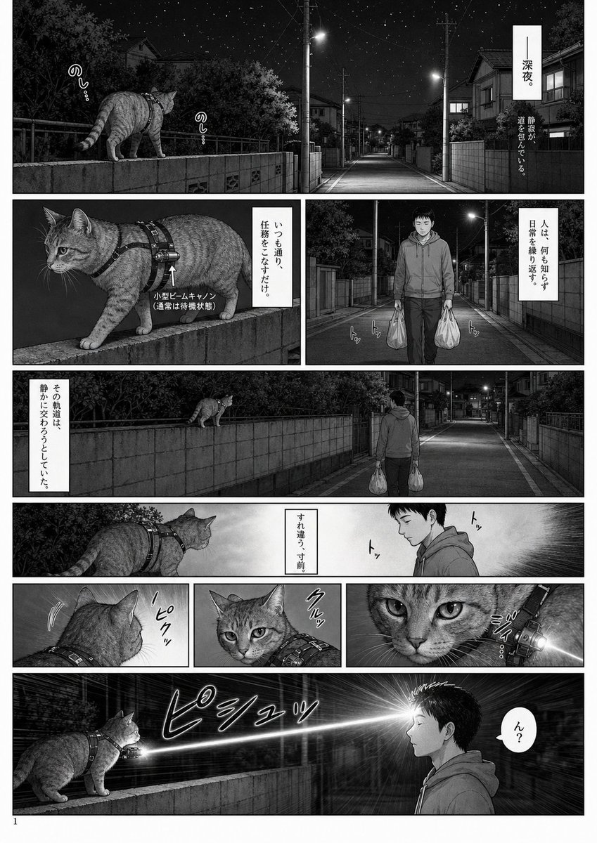 Cómic / Guion gráfico - Página de manga: Gato láser de medianoche - Image 1