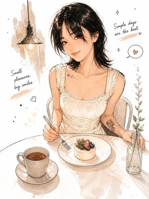 极简水彩咖啡馆插画