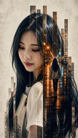 垂直切片双重曝光女性肖像