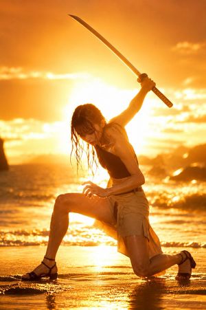 日落海滩武士姿势