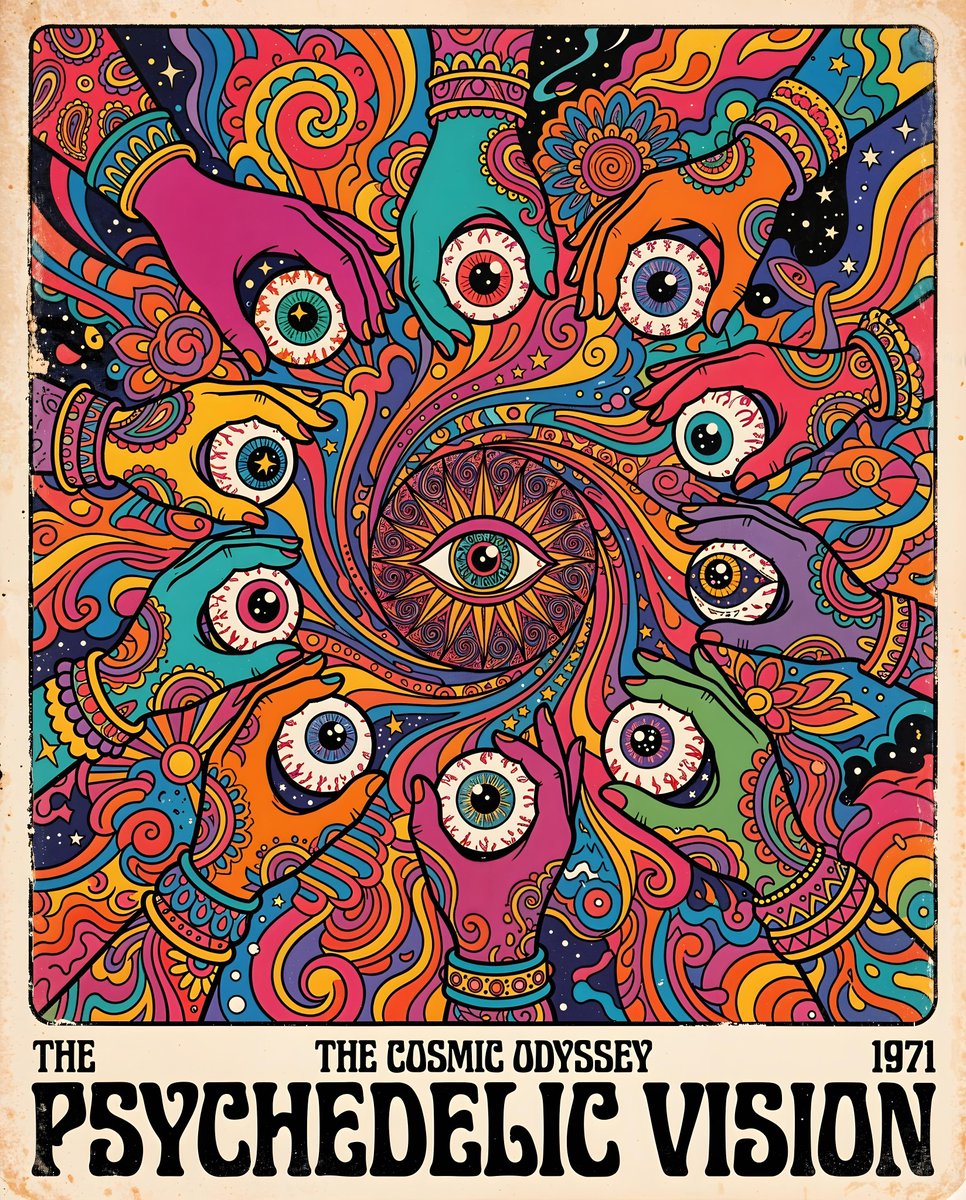 Sample output image for 70s Psychedelic Hand Illustration
