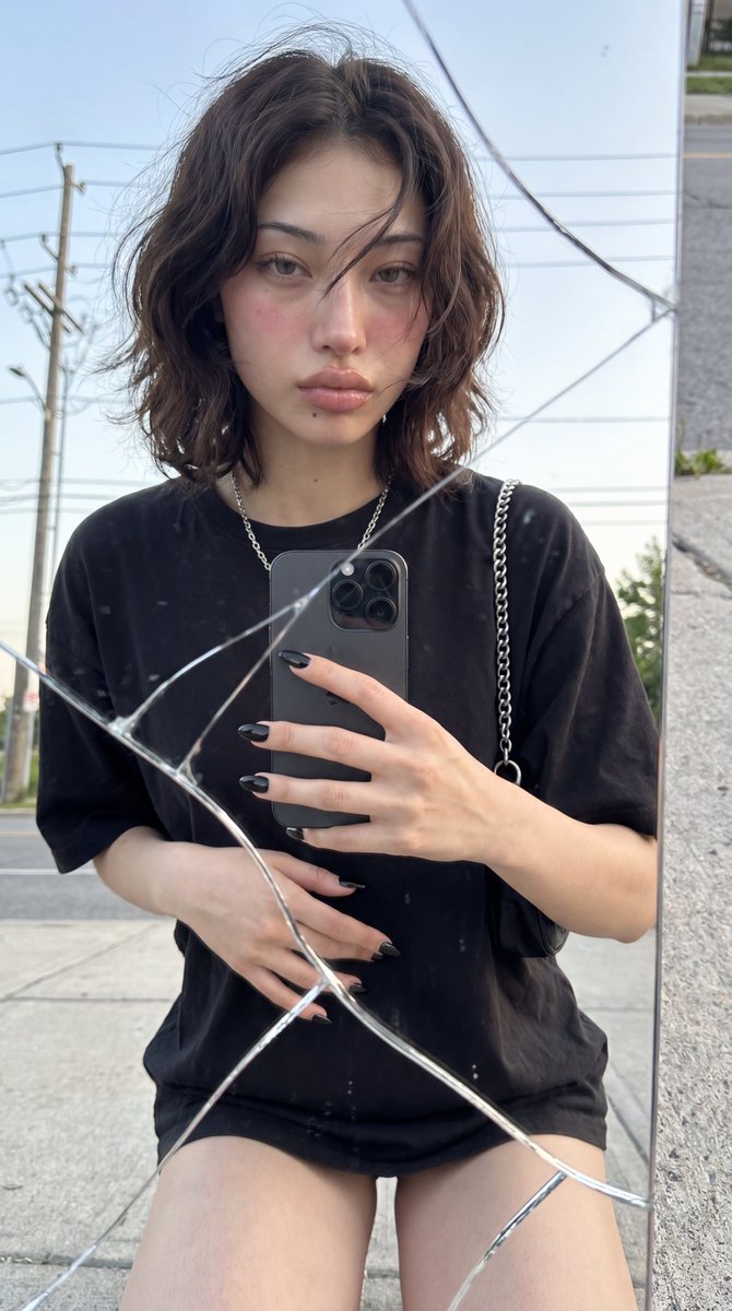 Sample output image for Photorealistic Cracked Mirror Selfie