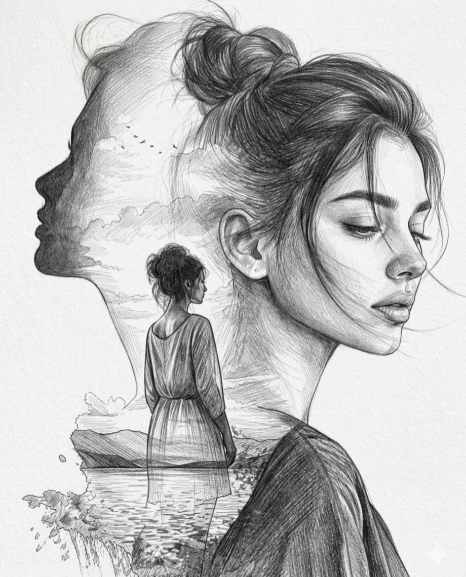 Sample output image for Double Exposure Pencil Sketch Portrait