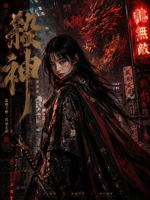 赛博朋克明朝武士海报