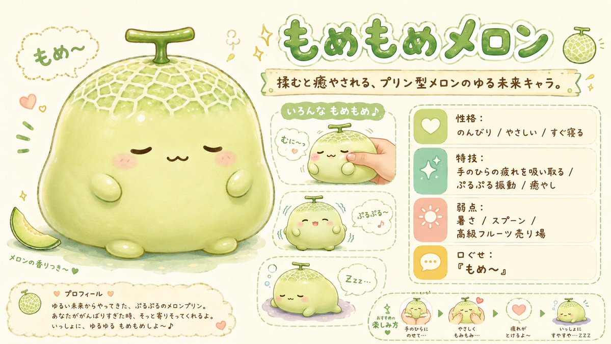 Kawaii Melon Mascot Character Sheet