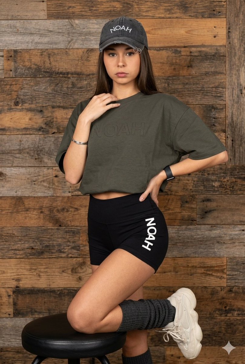 Sample output image for Latina Model in Distressed Denim and Wood Background