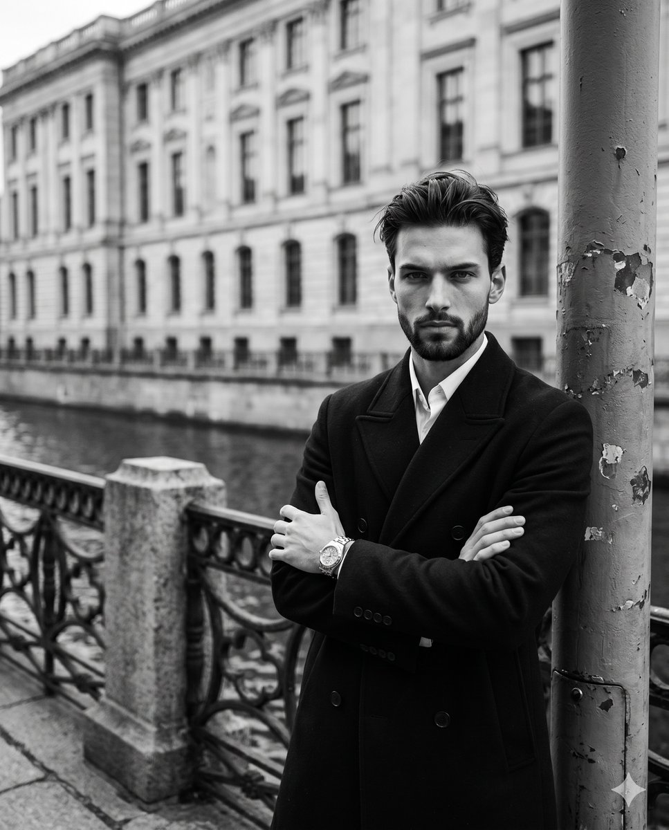 Sample output image for Monochromatic Film Noir Male Portrait