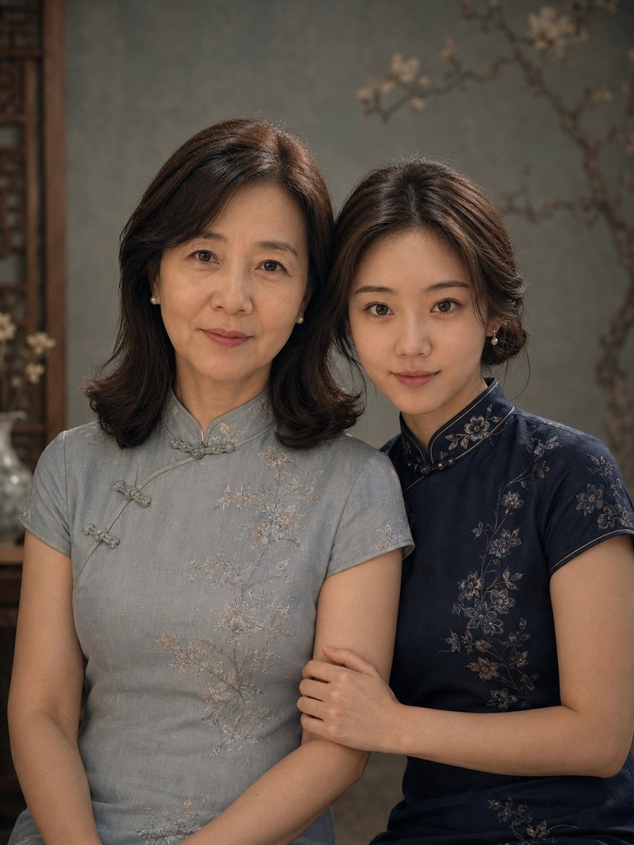 Vintage Qipao Mother and Daughter Portrait example 2