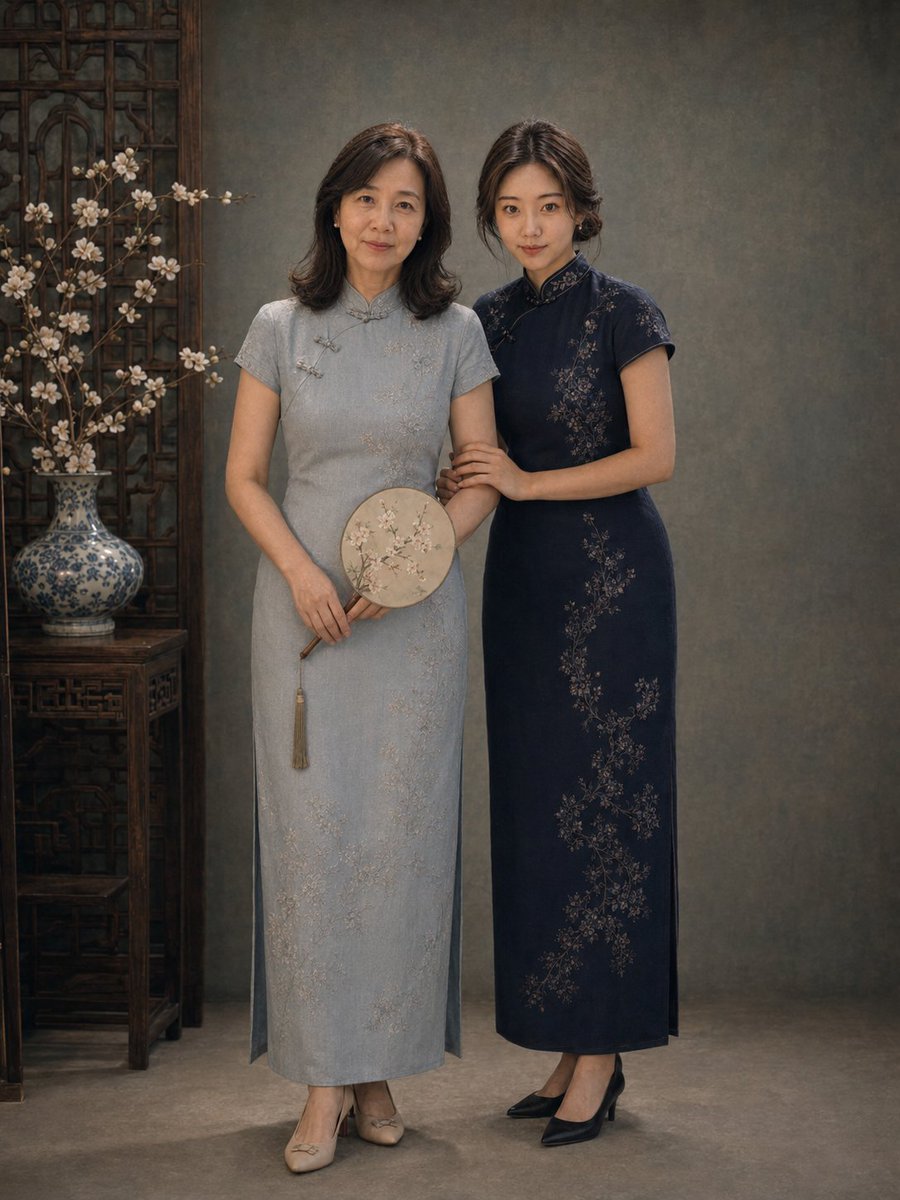 Vintage Qipao Mother and Daughter Portrait example 3
