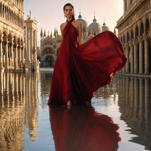 Crimson Gown Venice Editorial I