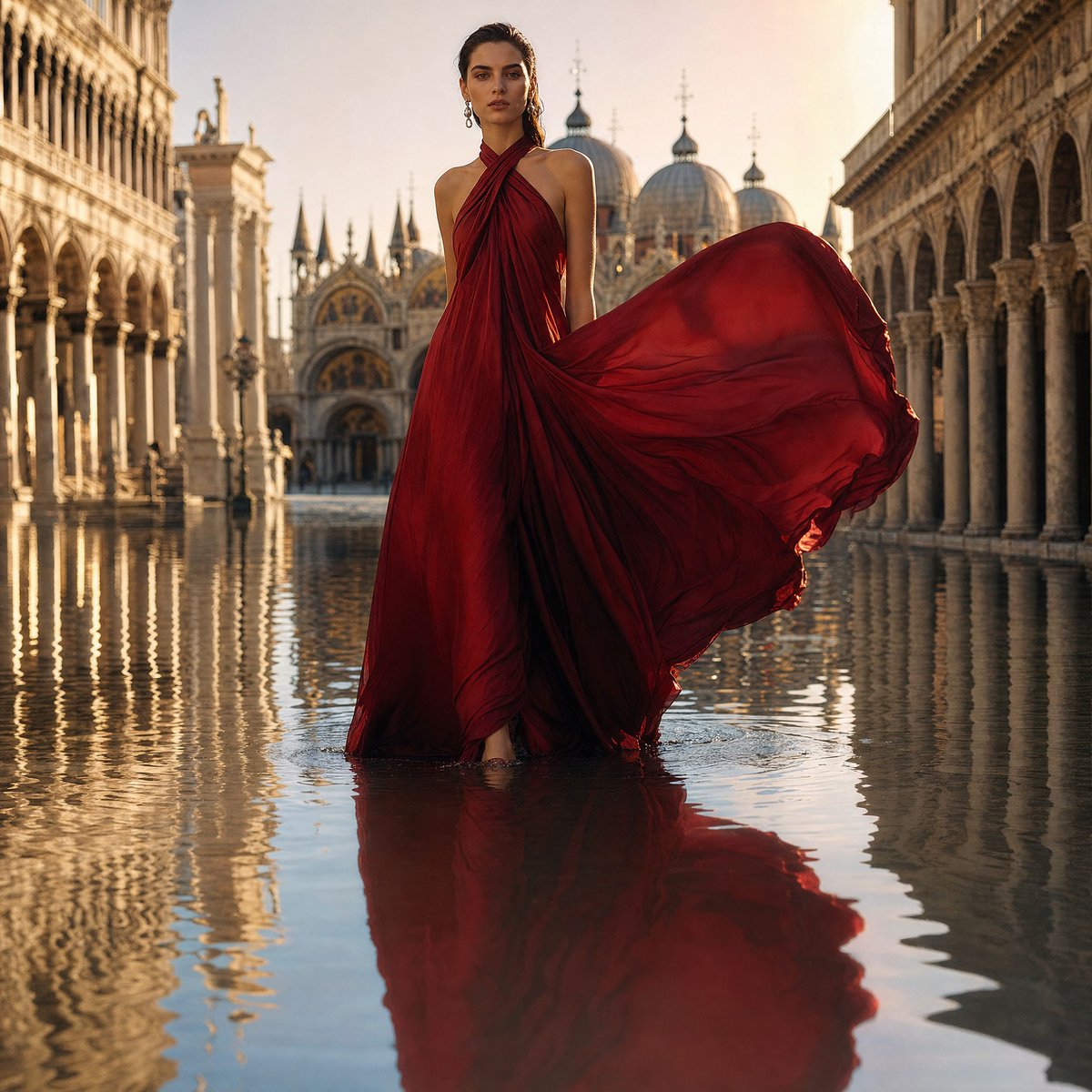Crimson Gown Venice Editorial I