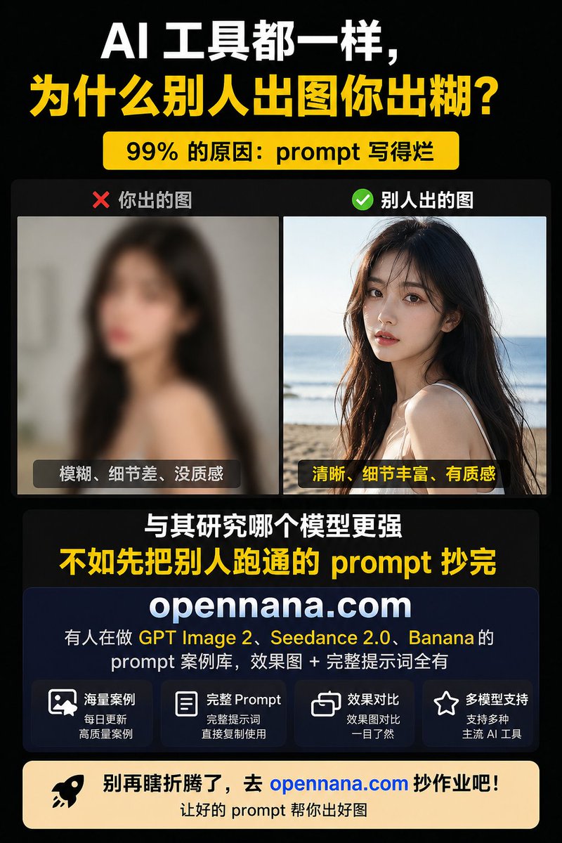 中文 AI 提示词对比海报