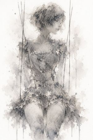 忧郁木偶水彩画