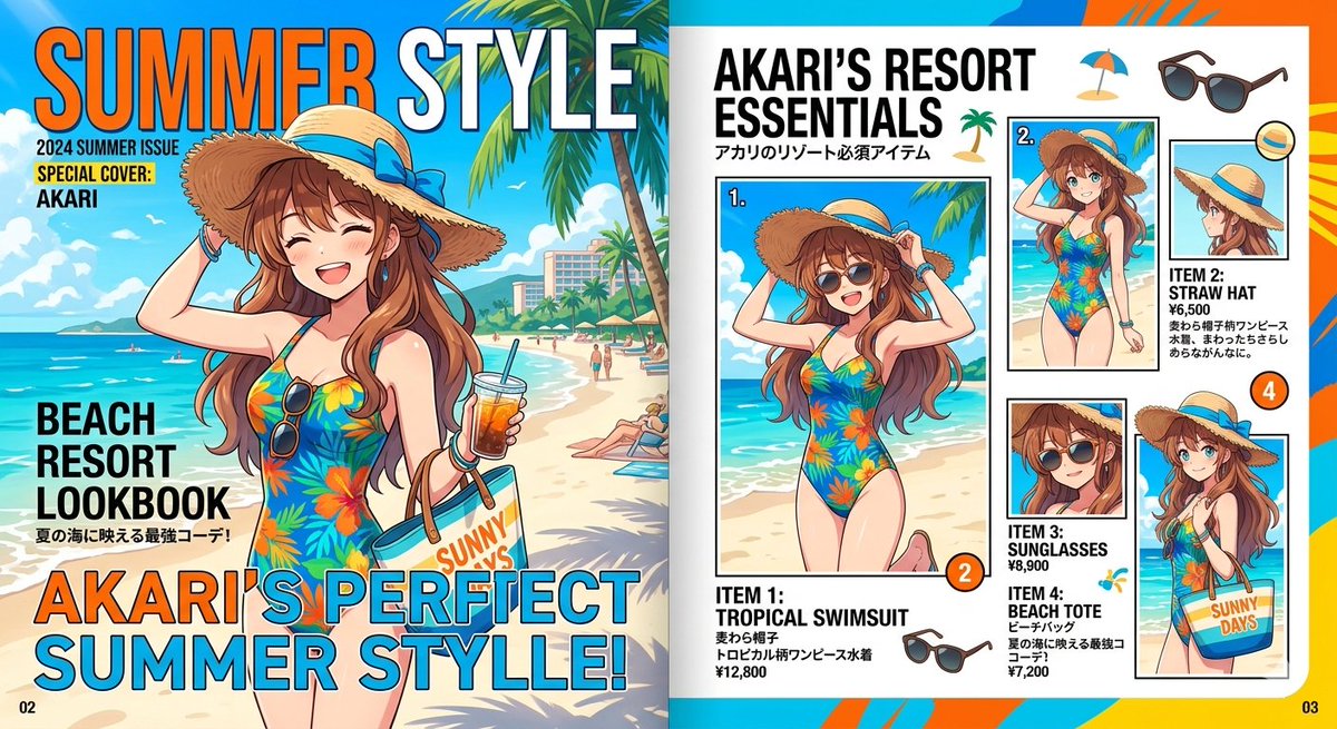 Akari 夏季度假杂志内页