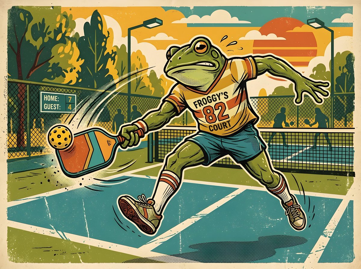Sample output image for Vintage Retro Pickleball Frog Illustration