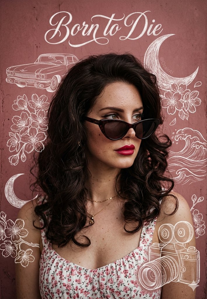 Sample output image for Vintage Born To Die Portrait with Chalk Doodles