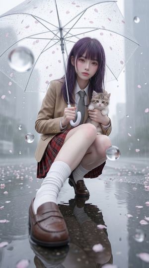 雨中樱花女学生肖像