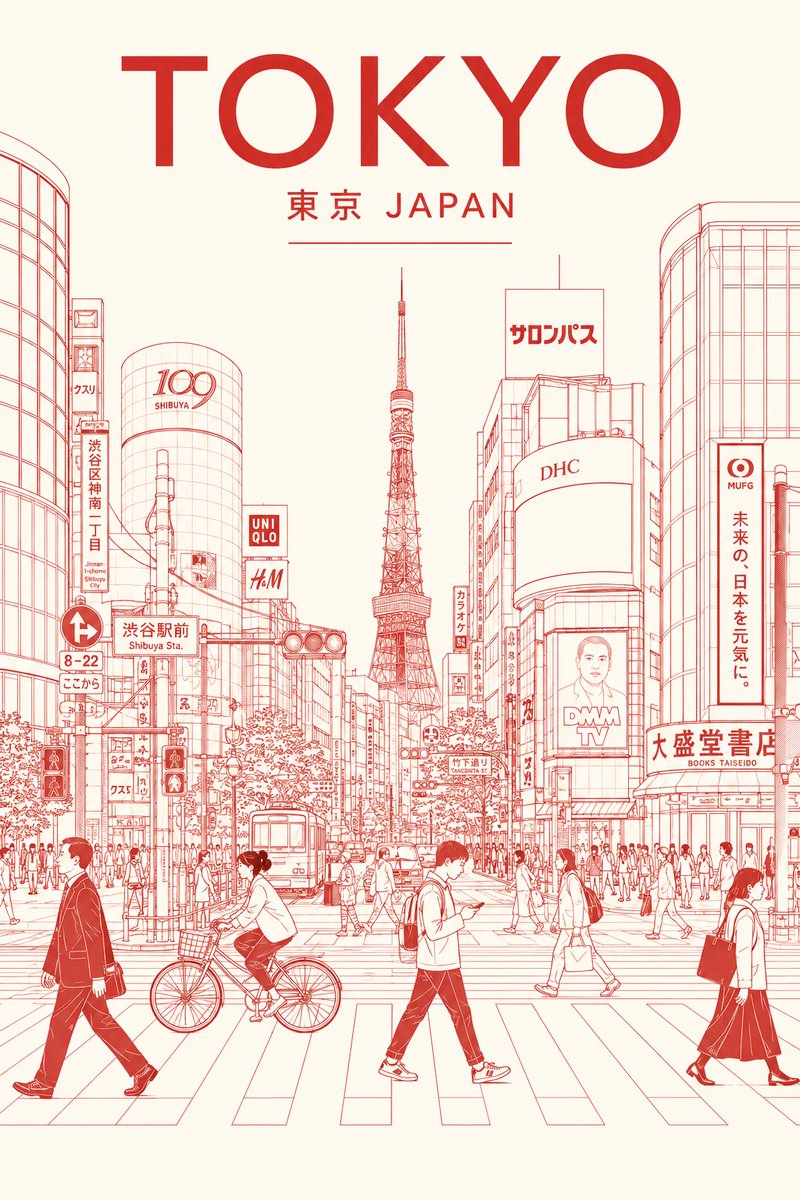红线艺术东京旅行海报