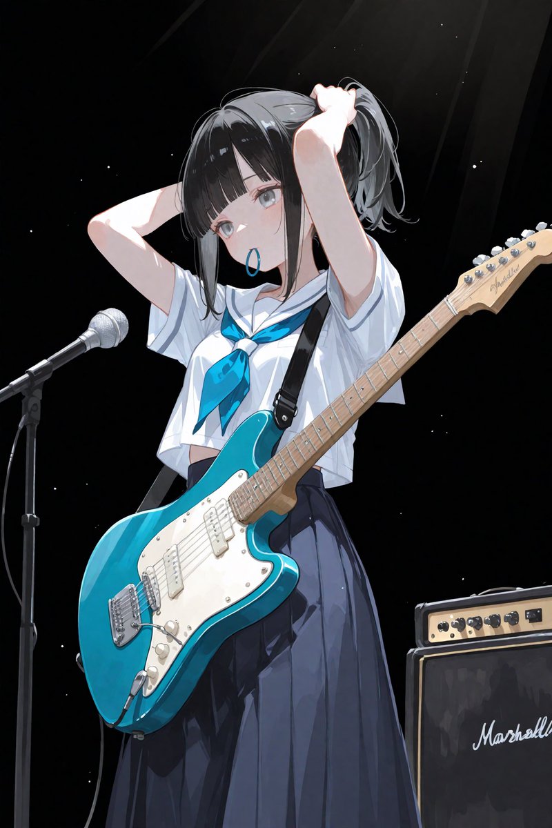 Anime Schoolgirl Guitarist on Stage