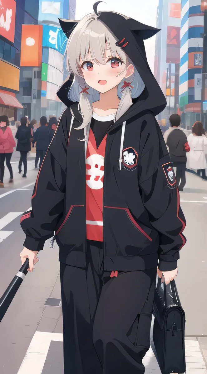 Cat-Ear Hoodie Anime City Portrait