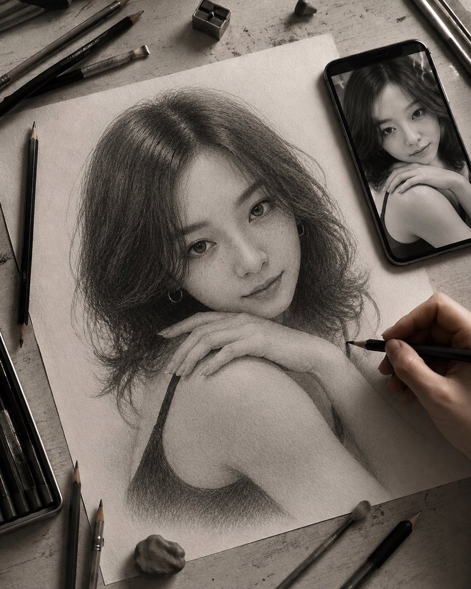 Late-Night Graphite Portrait Workspace example 2