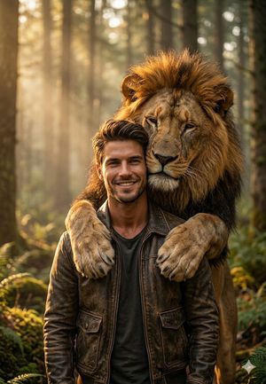 Man and Lion Forest Portrait