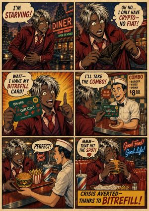 Retro Bitrefill Diner Comic Ad