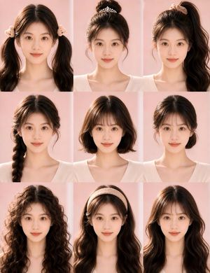 Nine-Style Hairstyle Try-On Collage