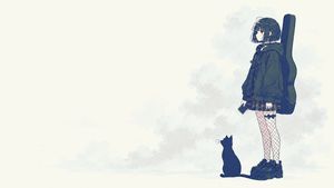 Melancholic Guitar Girl and Cat
