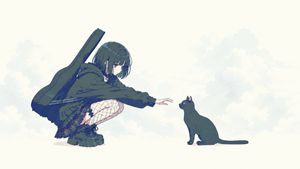 Anime Girl Reaching Toward Cat