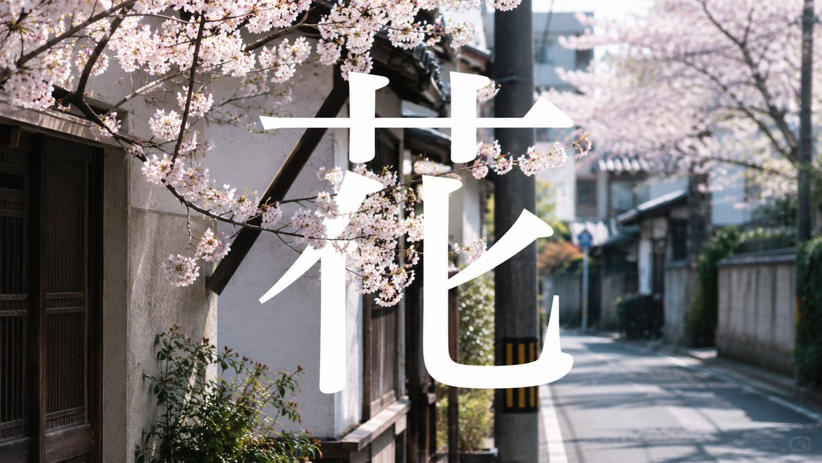 Cherry Blossom Street Kanji Poster
