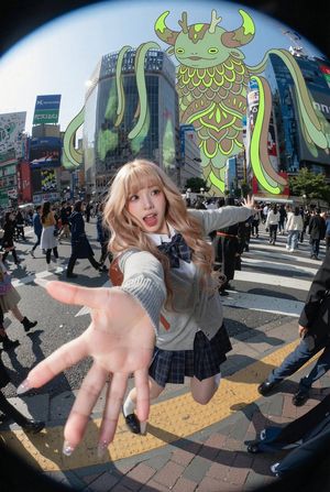 Fisheye Shibuya Yokai Selfie