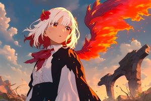 Anime Phoenix Girl Ruins Scene
