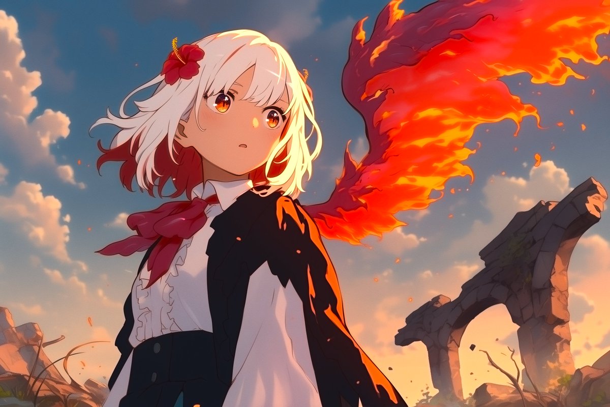 Anime Phoenix Girl Ruins Scene